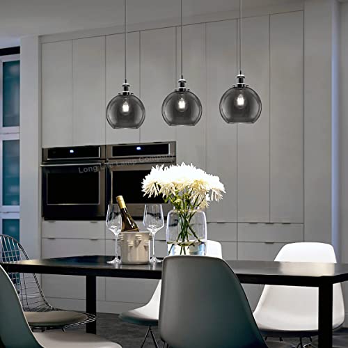 3 Lights Pendant Light Cluster Mini Glass Globe Shades Smoked Grey, Vintage Industrial Chrome Ceiling Lamp Fixture H3044 - Image 5