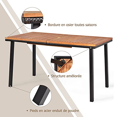 Table de jardin en bois premium GOPLUS avec insert parasol - 8