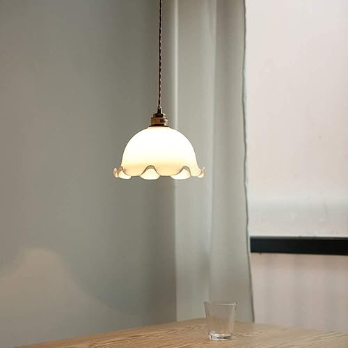 Miniatura 5 de Shun Ze Chandelier, Contemporary Country Hanging Lights Copper Glass Height Adjustable Pendant Lighting White E27 Base Craft V-intage Suitable for