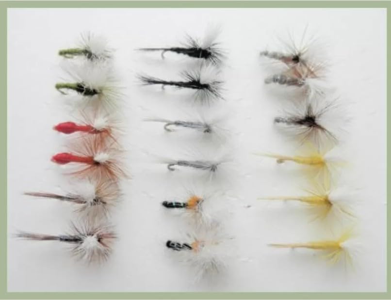 18 Pack Parachute Dry Flies - 8 Varieties, Choice of Size, fly fishing (18, 14)