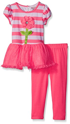 Youngland Girls' Crochet Knit Tutu Dress with Flower Applique and Legging Set