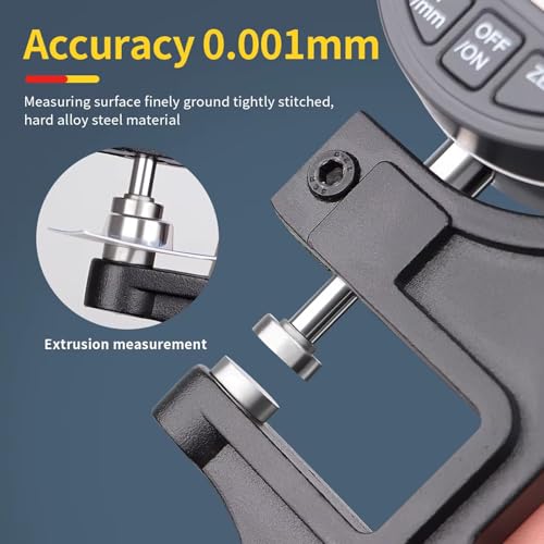 Calibrador de espesores digital, precisión de 0,001 mm, rango de medición de 0-12,7 mm, superficie de medición de aleación de aluminio de φ10 mm, adecuado para materiales planos y tubulares miniatura 4
