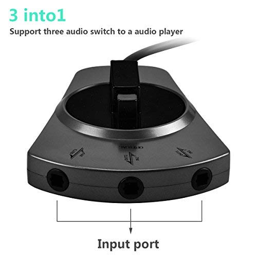 EMK® Fiber Optical Splitter Switch - 3 Way in/Out Digital Toslink Optical Audio Splitter Manual Switch with Fiber Optic Cable (Optical Switch 1x3)