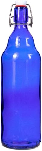 Botellas de cerveza Grolsch de vidrio, tamaño de cuarto de galón, 33 onzas, color azul, individual, sello hermético con tapa abatible, suministros