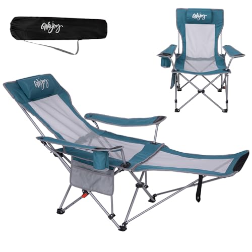 #WEJOY 2-in-1 Reclining Camping Chair with Footrest for Adults Folding Lounge Chair with Adjustable Backrest Lightweight Camping Chairs Heavy Duty Camp Chairs for Outdoor