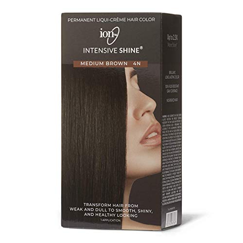 IONÂ Intensive Shine Permanent Liqui-Creme Hair Color Kit Fade Resistant Gray Coverage 2.5 Times More Shine Brilliant Long Lasting Color - Medium Brown 4N