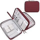 FYY Electronic Organizer, Extra Large Travel Cable Organizer Bag Pouch Portable Waterproof Double Layers All-in-One Storage Bag for iPad, Cable, Power Bank, Laptop Charger for Office/Home, Wine Red