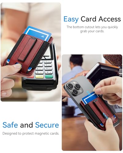 Image of Phone Card Holder Wallet with Stand, Hold 6 Card for iPhone Andriod | Stretch fabric card holder stick on back of phone case. Built-in stand for hands-free viewing. Holds 6 credit /ID cards