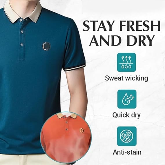 2PCS Men's Ice Silk Breathable Embroidered Polo, Gentclassic - Men's Breathable Ice-Silk Stretch Shirt (4XL,05)