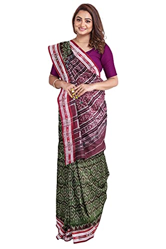 Image of Odisha Sambalpuri Handloom Ikat Women's Cotton Saree, Odisha Handloom Handmade Pure Cotton Khandua Saree, Ikkat Orissa Traditional Handloom Saree Without Blouse