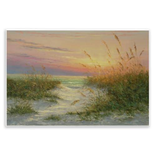 Sunset Beach Path Reeds Coastal, 13 x 19 Inch Mounted Print on Wall Plaque