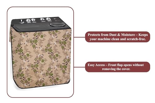 Image of The Furnishing Tree Polyester Waterproof Semi Automatic Washing Machine Cover Suitable for LG 7 Kg, 7.5 Kg & 8 Kg, Dimension DxWxH In Cms: ( 51x83.8x96.5 ), Floral Pattern Beige