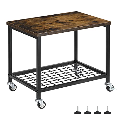 Under Desk Printer Table Stand , 2 Tier Printer Stand with Storage, Multifunction Home Printer Cart with Wood Look Top and Anti-Rust Metal Frame for Office, Bedroom, Bathroom, Study, Rustic Brown.