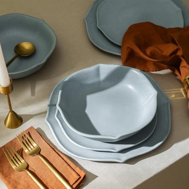 Stone Lain Baskerville 12-Piece Dinnerware Set Stoneware, Light Blue