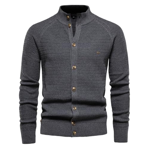 Men's Cardigan Sweaters Stand Collar Cable Knit Sweater Solid Thermal Pullovers with Button