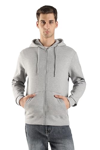Klizzer Luxury|Cotton Hooded Sweatshirt|Men's Cotton Full-Zip Hooded Hoodie Sweatshirt for Men & Women (Grey Melange, XL)
