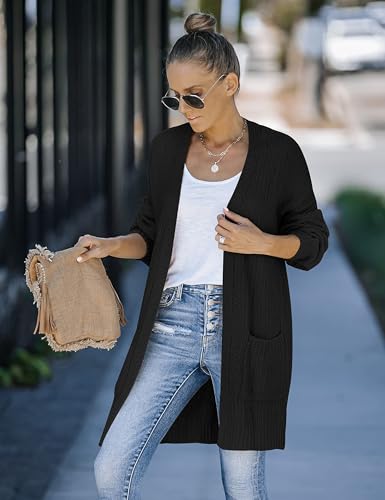 MEROKEETY Women's 2025 Fall Open Front Chunky Knit Sweater Oversized Lantern Sleeve Cardigan Outwear3