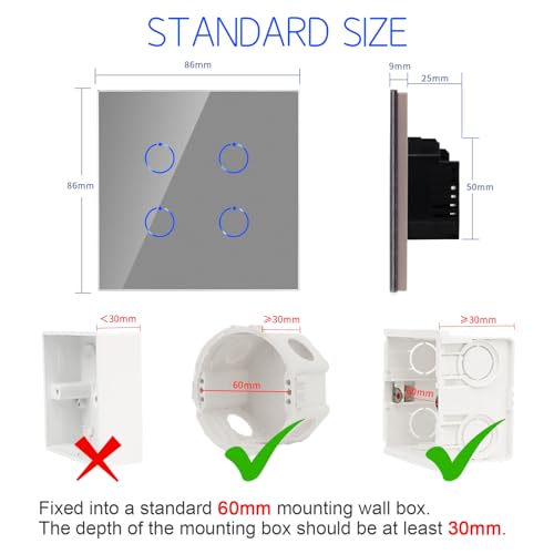 CNBINGO WiFi Smart Light Switch Work with Alexa, Google Assistant, Multi-Way Control by Smart Life App, 4-Gang Touch Switch - Image 3