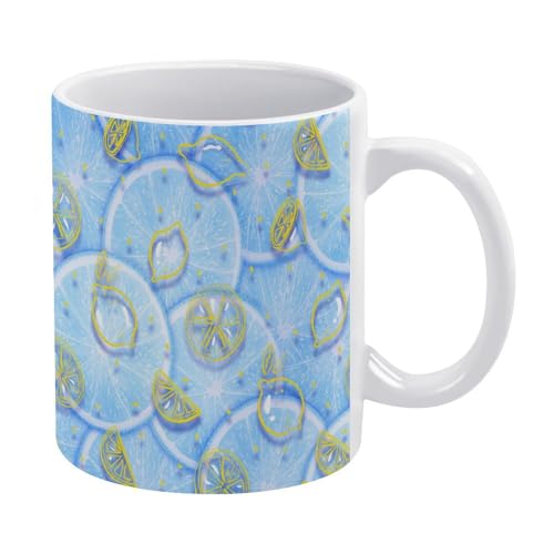 マグカップ おしゃれ レモン 青い 爽やかさ カートゥーン風の輪郭 コーヒーカップ 陶器 丈夫 マグ カップ 食器 直径8.2×高さ9.6cm 330ml 軽い 気軽に使える コーヒーマグ インテリア アウトドア 綺麗 ジュース お茶 新生活 雑貨 台所