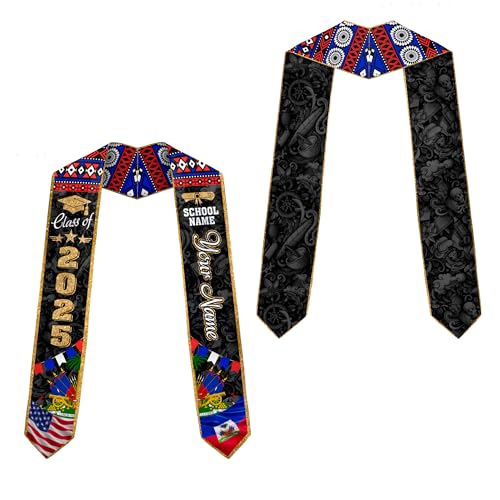 MonkeyVan Personalized Haiti Flag Graduation Stole 2025, Haitian Stoles Graduation 2025, Haitian American Flag Gradution Sash Haiti2