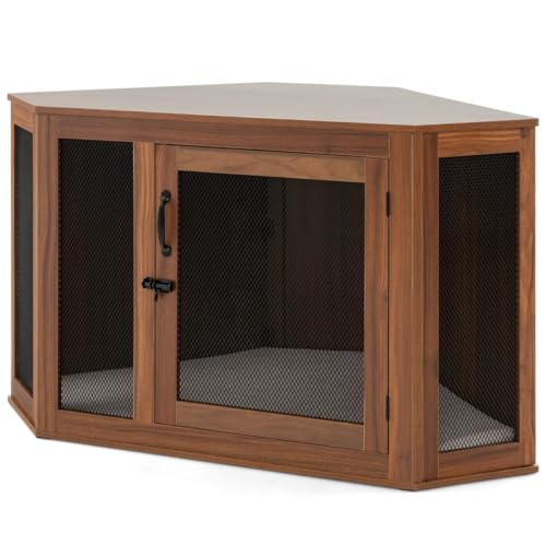Cage pour Chien d'angle 114 x 60 x 68 cm Porte verrouillable Design Moderne en PB Brun 20_0010987