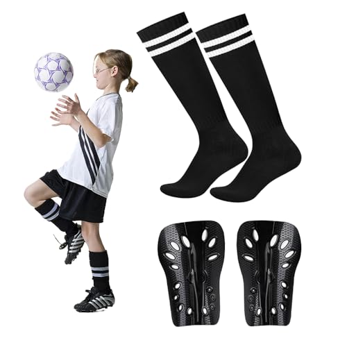 Soccer Shin Guards and Socks for Toddler Kids, Lightweight Soccer Shin Pads & Sleeves Equipment, Protective Defender Gear for 3-6 Years Old Children Boys Girls Sports Game (Black)