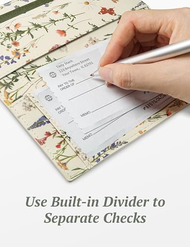 Image of Yarnic Checkbook Cover for Personal Checkbook Holder with Pen Holder & Built-in Clear Plastic Divider for Duplicate Checks (Floral Butterfly)
