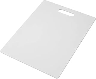 Farberware 11x14 Inch Dishwasher Safe Plastic Cutting Board with Grip Handle - Reversible White Chopping Board