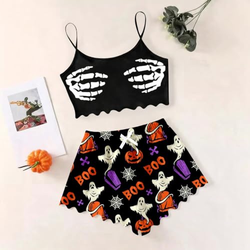 FAEXUM Halloween Pajamas Women Sets 2 Piece Cute Ghost Pumpkin Print Sets - image 2