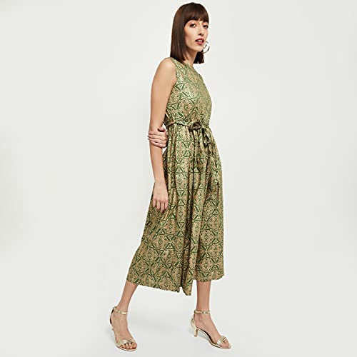 Image of Max Women's 100% Rayon Printed Round Neck A-line Dress Ankle Length Ethnic