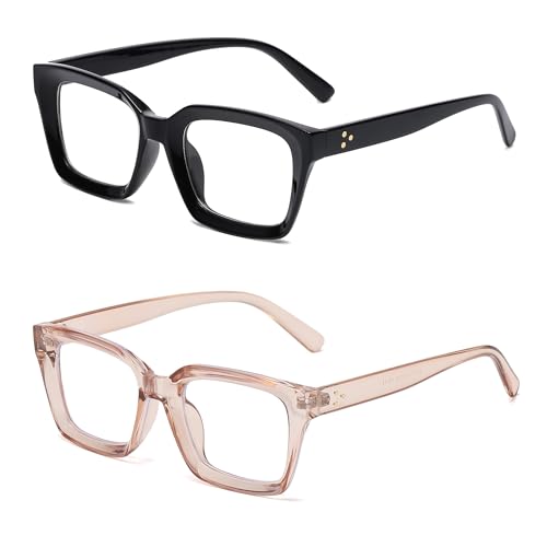 Image of Classic Clear Lens Glasses for Women Men Thick Square Frame Eyewear Non Prescription Eyeglasses 2 Pack