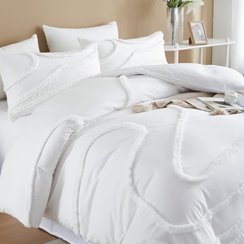 Image of Cupocupa King Size Comforter Set;Beige Comforter Boho Tufted Lightweight Bedding Sets 3PCS Soft Jacquard with 2 Pillow Cases for All Season