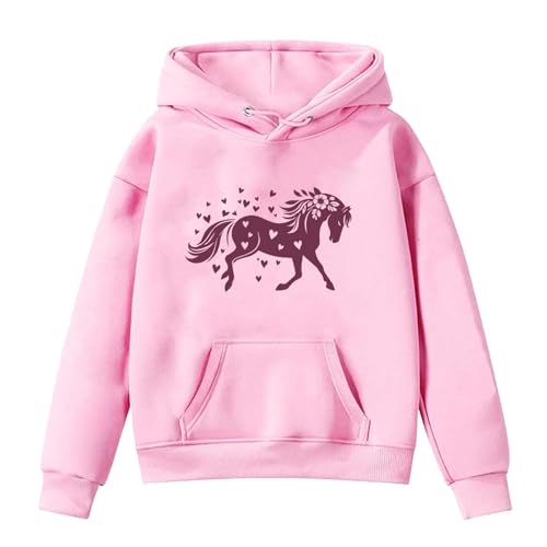 Generisch Sudadera con capucha de manga larga con estampado de caballos para niños, color rosa, Rosa., 13-14 años