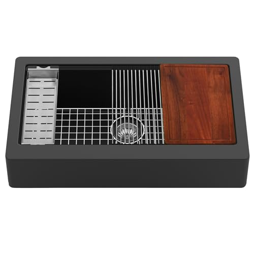 Karran 34" Quartz Composite Farmhouse Sink, Black