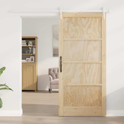IKAYAA Puerta Corredera de Granero con Herrajes 93 x 202 cm Puerta Corredera de Interior para Baño Salón Sala de Estar Natural y Blanco