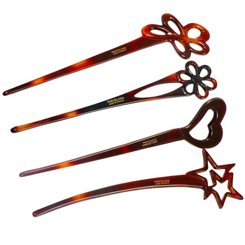 Parcelona French Lavish Tortoise Shell Set Of 4 Celluloid Large Bun Hair Pin Sticks For Women #TOP6