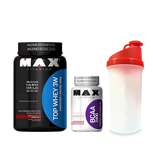 Kit Top Whey 3W 900 G + Bcaa 2400 60 Cáps + Coqueteleira - Max Titanium Max Titanium