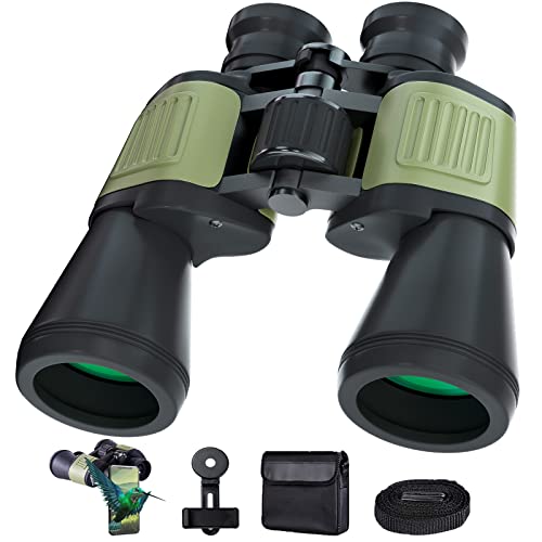 20x50 HD High Power Binoculars for Adults with Upgraded Phone Adapter Low Light Night Vision Waterproof Binoculars for Hunting Bird Watching Concert Travel with Case and Strap, Green