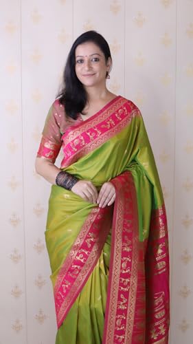 Image of SGF11 Women's Kanjivaram Pure Soft Silk Saree With Unstitched Blouse Piece