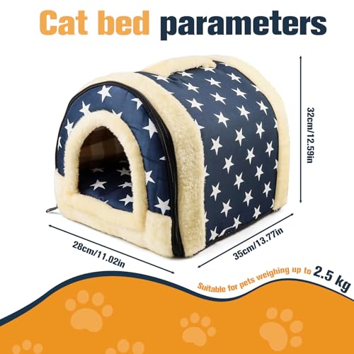 QUTHZZHY Katzenhaus Indoor, Warmes Höhlennest Katzen, 2-in-1 Katzenhaus für Drinnen, Katzenbett Höhle Hundehöhle mit Abnehmbarem Kissen, Waschbar, für Katzen & Kleine Hunde, 37x32x30cm