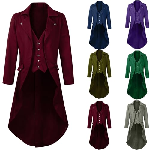 NUSGEAR Disfraz halloween hombre de Halloween Chaqueta steampunk para disfraz de esmoquin medieval abrigo de fraco gótico renacentista Chaqueta medieval steampunk para hombre