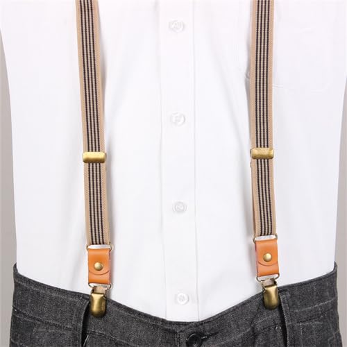 Tirantes en Y de cuero genuino premium con rayas elegantes negras 5