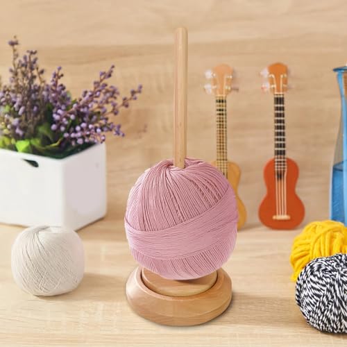 Image of Wooden Yarn Holder Stand, Natural Wood Yarn Holder, Smooth Rotating Knitting Ball Dispenser, Portable Single Spindle Crochet Accessory for Crafters, Bearing Twirling Mechanism