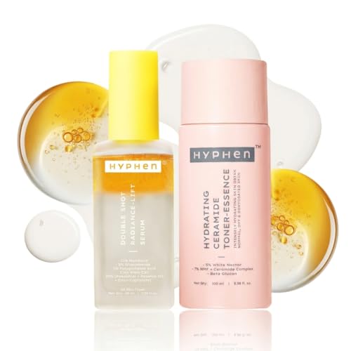 Image of Hyphen Bright & Glass Skin Face Care Duo | 18% Brightening + 20% Collagen with 11% Mandarin 5% Niacinamide Serum 50ml & 7% Ceramides-NMF Milky Face Toner Essence with 5% Glass Skin Blend 100ml