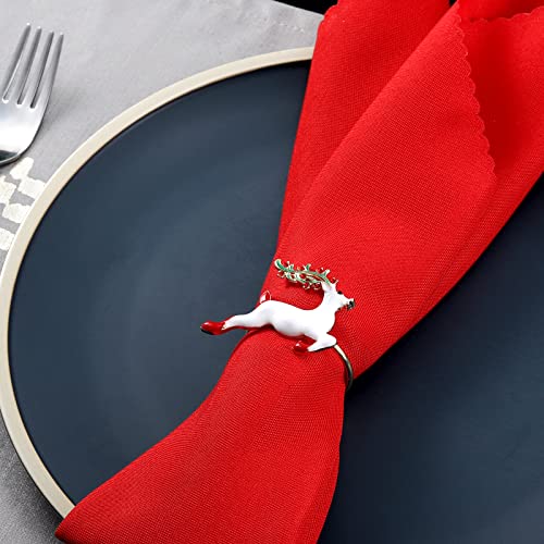 Vzaahu Christmas Napkin Rings Set Of 8, Elk Napkin Rings Holders For Cloth Napkins, Xmas Dining Table Setting Decoration, Rhinestone Reindeer Napkin Buckles For Parties, Weddings, Christmas Holiday #TOP6