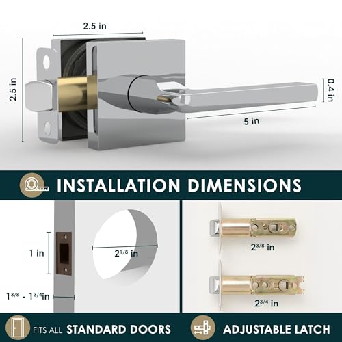 Image of Mega Handles Prime Passage Lever Door Handle for Closet or French Doors, Single Side Door Levers, Fits All Standard Door Sizes, Covered Screws Included - Polished Chrome (1 Pack) 5 inch