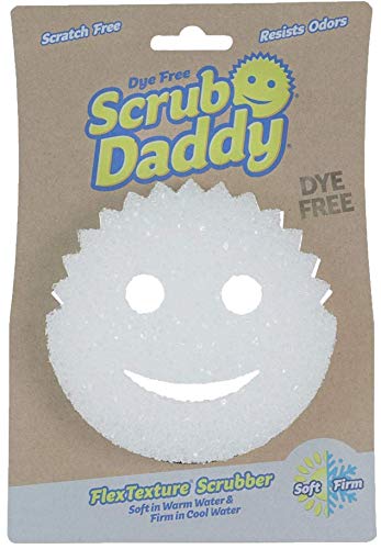 Scrub Daddy Dye Free- FlexTexture Sponge, Soft in Warm Water, Firm in Cold, Deep Cleaning, Dishwasher Safe, Multiuse, Scratch Free, Odor Resistant, Functional, 1pk (Pack of 1)