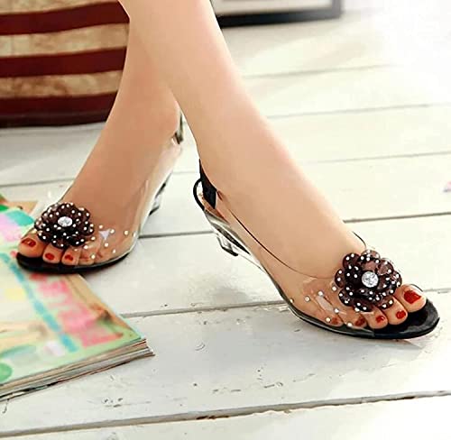 Tophacker Women's Clear Sandals See-Through Rhinestone Wedge Heel Sandals Studded Flower Design Transparent Sandals Lady's Casual Shoes Open Peep Toe Bohemia Dress Shoes2