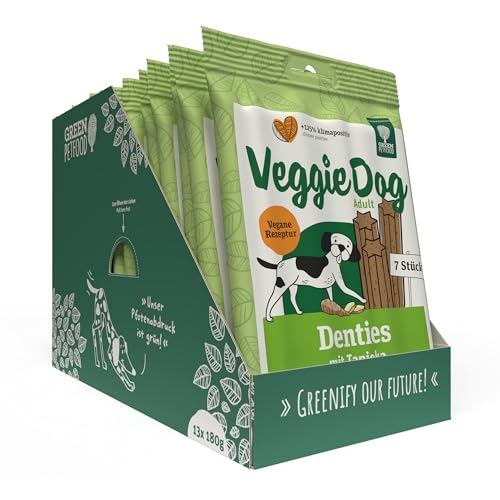 Green Petfood VeggieDog Denties (13 x 180 g) | Adult | Premium Kausnack für Hunde | Tapioka & Kartoffel | Leckerli, Snack & Zahnpflege in einem | vegan | getreidefrei | Ergänzungsfutter | 13er Pack
