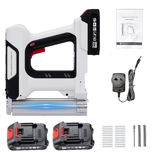 Advwin Brad Nail Gun, 2 in 1 Electric Nailer/Staple Gun, 18 Gauge Cordless Brad Nailer with 1000pcs Straight Nails/Staple, 2 Nailing Modes, for Woodworking, Material Repair, DIY, Home Improvement